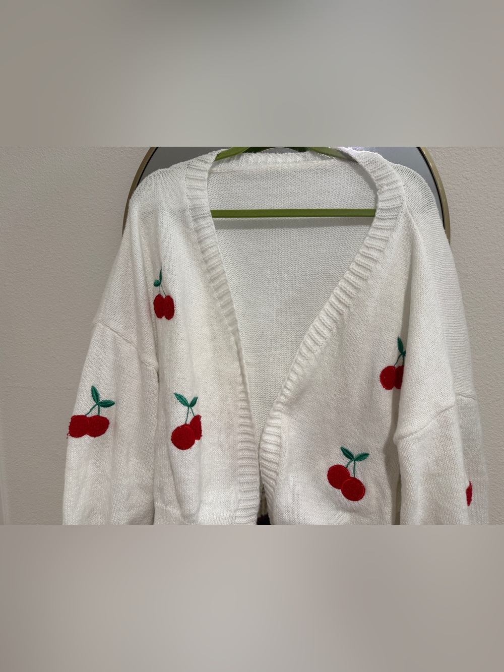 White cardigan with cherry 🍒 detail